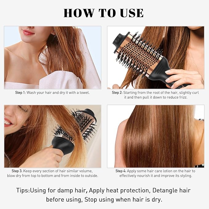 Titanium Blow Dryer Brush, 3 Inch Dual Voltage Hair Dryer Brush in one, 2-in-1 Hot Air Brush for Salon, Faster Blowouts with Tons of Volume and Less Frizz