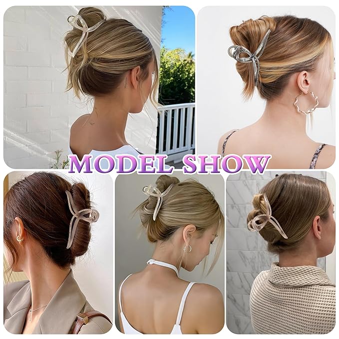 Large Metal Acetate Hair Claw Clips with Rhinestones, Gold Metal Hair Claw for Thick Hair, Strong Hold Non Slip Gold Hair Clips & Acetate Rhinestone for Women(Mermaid White)