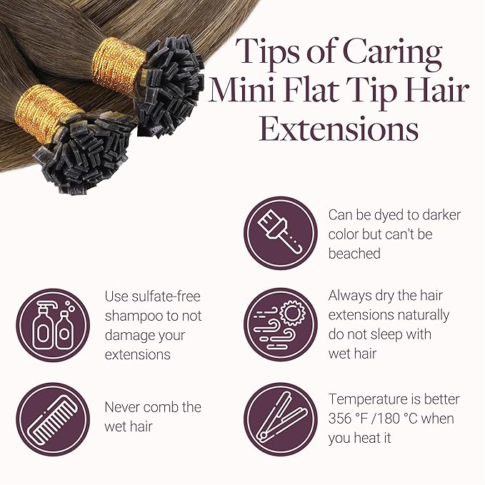 GOO GOO Mini Flat Tip Hair Extensions K Tip, Invisible Hot Fusion Human Hair Extensions, 22inch 50g 63S, 4/27/4 Balayage Chocolate Brown to Caramel Blonde