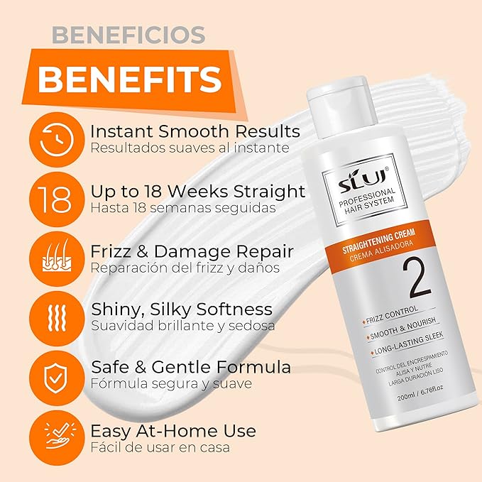SLUJ Keratin Hair Treatment, Brazilian Straightening Cream with Keratin, Collagen & Hyaluronic Acid,18 Week Home Salon Professional Straightening - Keratina para Alisar el Pelo, Gentle Scent, 2 x Use