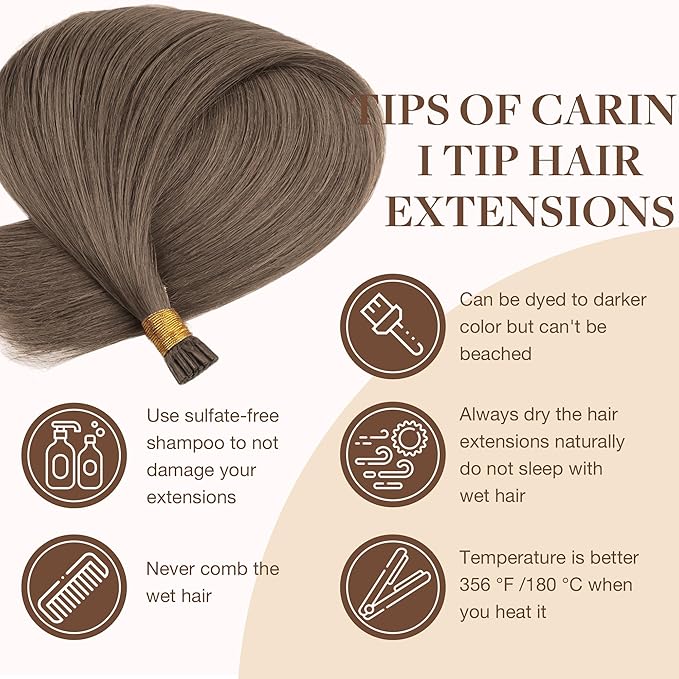 GOO GOO I Tip Hair Extensions, Real Human Hair, 24inch 100g 100S, Cold Fusion, Invisible Remy, 5 Light Ash Brown