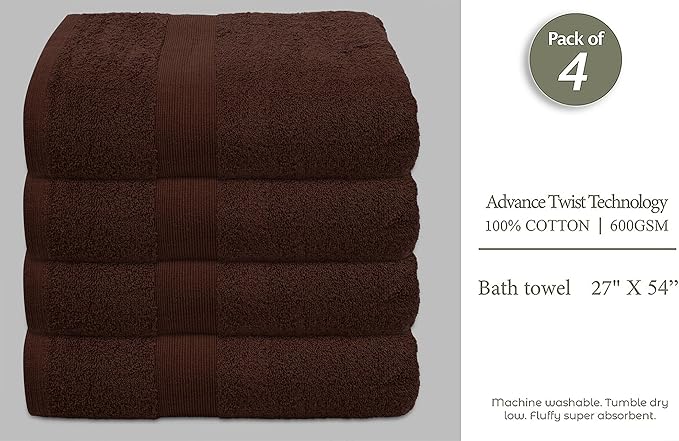 Softolle Luxury Bath Towels Set of 4 (27” x 54”) | Towels for Bathroom | Super Soft | Highly Absorbent Towels for Home, Spa, Gym (Brown)
