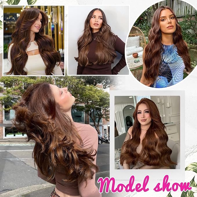 Vigorous Clip in Hair Extensions 4Pcs Mocha mix Brown Copper Long Wavy Hair Extensions Clip Ins 20Inch Soft and Natural Synthetic Hairpieces for Women