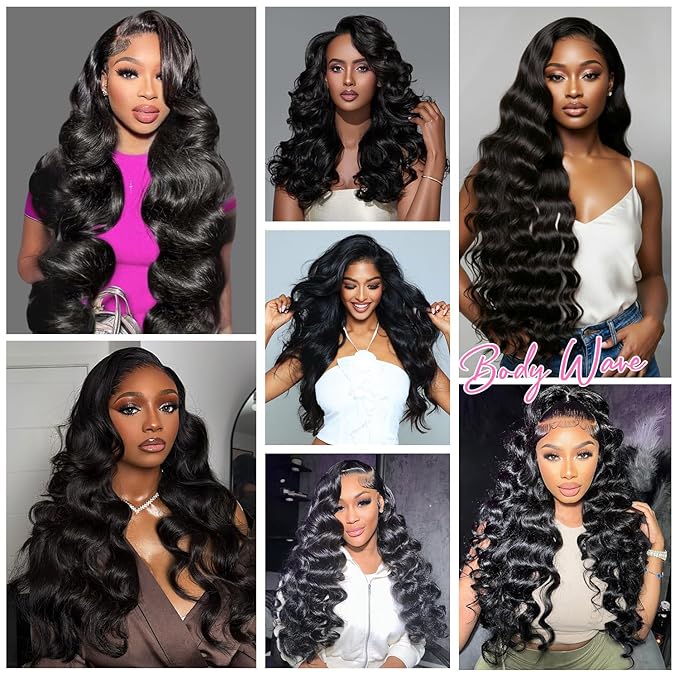 12A Body Wave Human Hair Bundles 22 24 26 28 Inch Bundles Human Hair 100% Natural Black Real Human Hair Quick Weave Extensions For Women Black Color