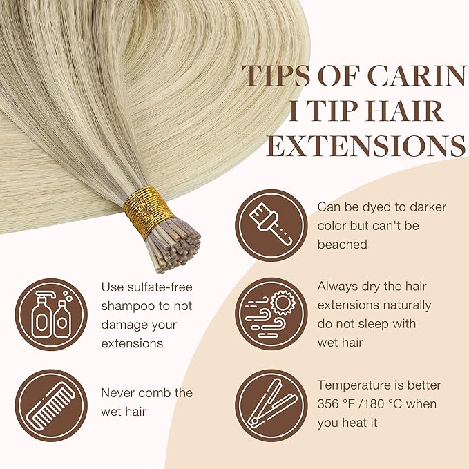 GOO GOO I Tip Hair Extensions Real Human Hair, 20inch 50g 50S, Cold Fusion I Tip Hair Extensions, Invisible Remy Hair Extensions, 17/22/60 Balayage Ash Blonde to Golden Blonde and Platinum Blonde