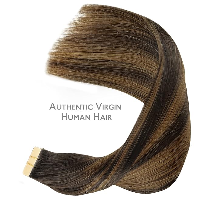 WENNALIFE Tape in Hair Extensions Human Hair, 20pcs 60g 26 inch Balayage Dark Brown Mixed Chestnut Brown Remy Hair Extensions Straight Human Hair Tape in Extensions Skin Weft Extension