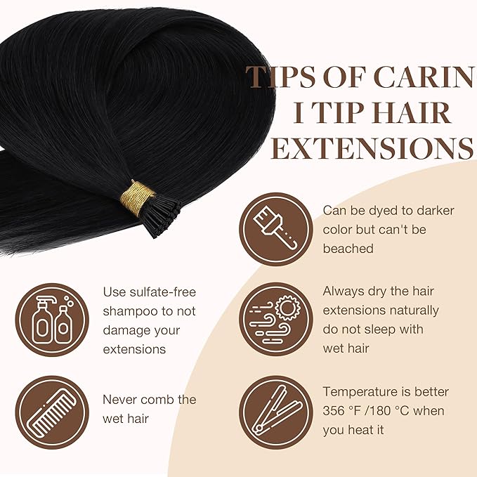 GOO GOO I Tip Hair Extensions Real Human Hair, 14in 100g 200S, Cold Fusion, Invisible Remy Hair Extensions, Jet Black