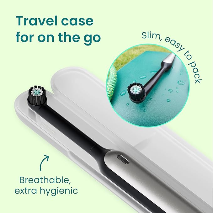 Quip Rev Oscillating Rechargeable Electric Toothbrush with Extra Brush Head - Soft Bristles, Pressure Sensor, 3 Intensities, 30-Day Battery Life, 2-Min Timer, Travel Case, Mirror Mount - Blue Mist