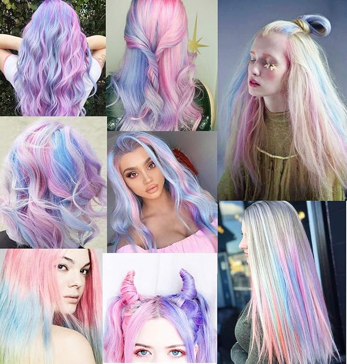 8PCS Light Pink&Light Purple 21''Colorful Party Highlights Clip in Colored Hair Extensions Multicolor Straight Synthetic Hairpieces for Women Kids Girls