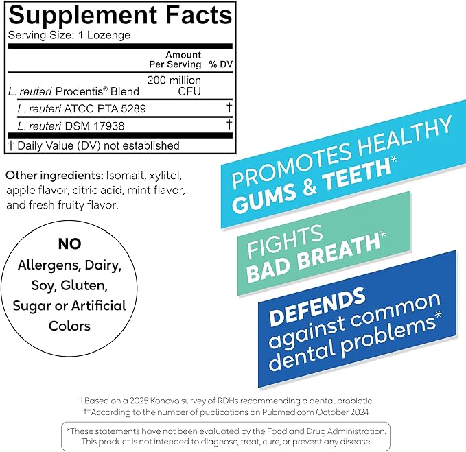 BioGaia Prodentis | Oral Probiotics | Promotes Healthy Gums & Teeth | Defends Against Bad Breath & Dental Problems | Improves Oral Health | Apple Flavored | 30 Dental Probiotic Lozenges