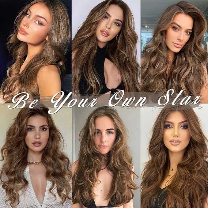 BARSDAR Wavy Brunette Clip in Hair Extensions - 14 Inch Short Wavy Clip in Hair Extensions for Women - 5PCs Thick Soft Synthetic Voluminous Easy Wear Brunette Brown Hairpieces Daily Party