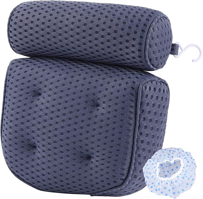 AEROiVi Luxury Bath Pillows for Tub,Bath Pillow Bathtub Pillows for Head and Neck Support Bath Cushion Made from Soft Spacer Mesh Material with Suction Cups (Dark Blue)
