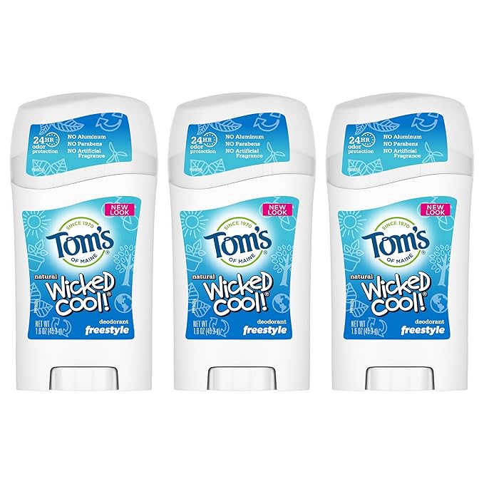 Tom’s of Maine Freestyle Wicked Cool! Natural Deodorant for Tweens, Aluminum Free Deodorant Stick, 1.6 oz (18 Pack)