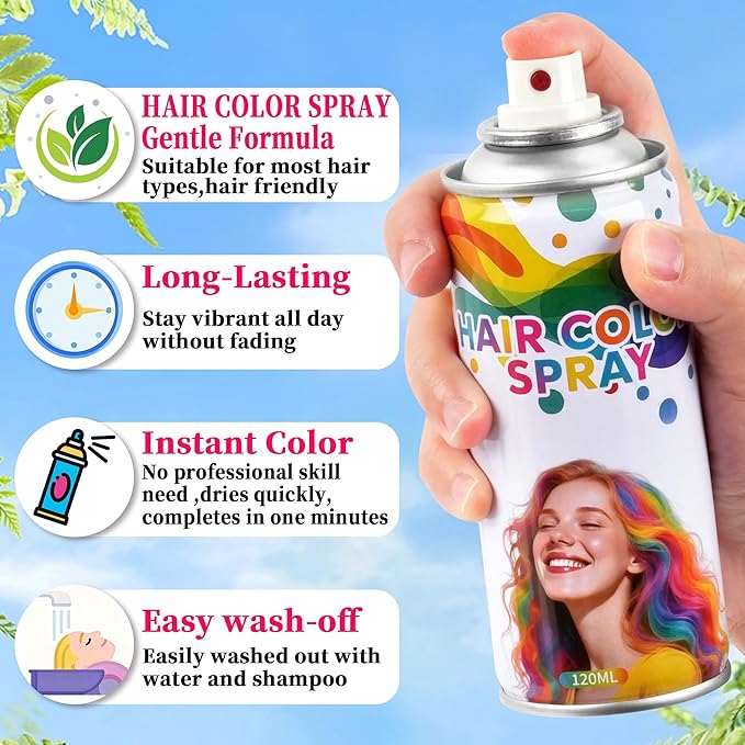 2 Pack Black hair spray,Black Hair spray temporary for Women Kids Men, Washable Temporary Hair Dye Spray,Spray hair color Non-Sticky,For Christmas Party, Halloween Crazy Hair Day,Cosplay Party