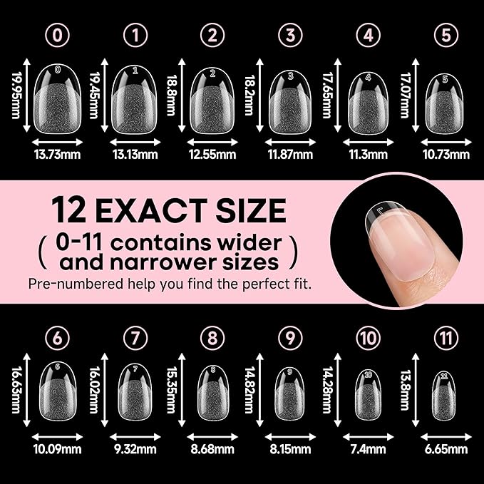 UNA GELLA Oval Round Nail Tips Half Matte 504pcs Short Oval Round Gel Nail Tips Easily Nail Extension for False Fake Acrylic Press On Nails, 12 Sizes Short Gelly Tips