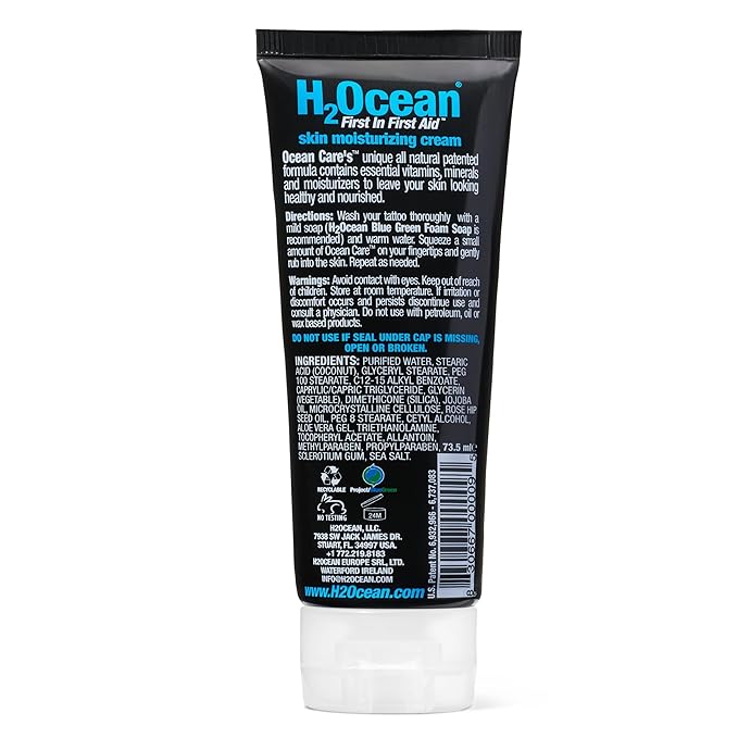 H2Ocean Ocean Care Tattoo Aftercare Lotion – Fragrance & Dye Free Tattoo Moisturizing Cream – Water-Based Vegan Skin Care for New & Old Tattoos – Heals, Revitalizes & Hydrates Tattooed Skin, 2.5oz