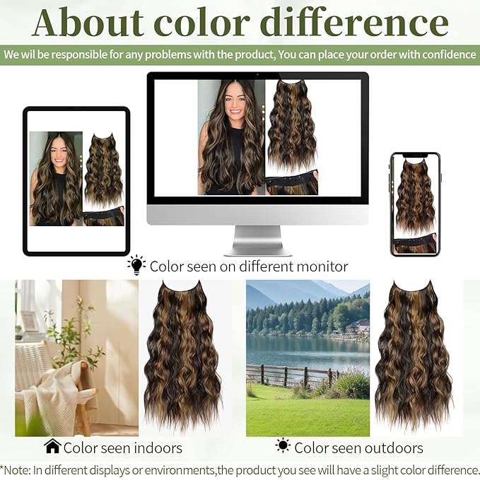 KooKaStyle Invisible Wire Hair Extensions with Transparent Wire Adjustable Size 4 Secure Clips Long Wavy Secret Wire Hairpiece 24 Inch for Women (H2/426#Balayage Dark Brown to Chestnut)