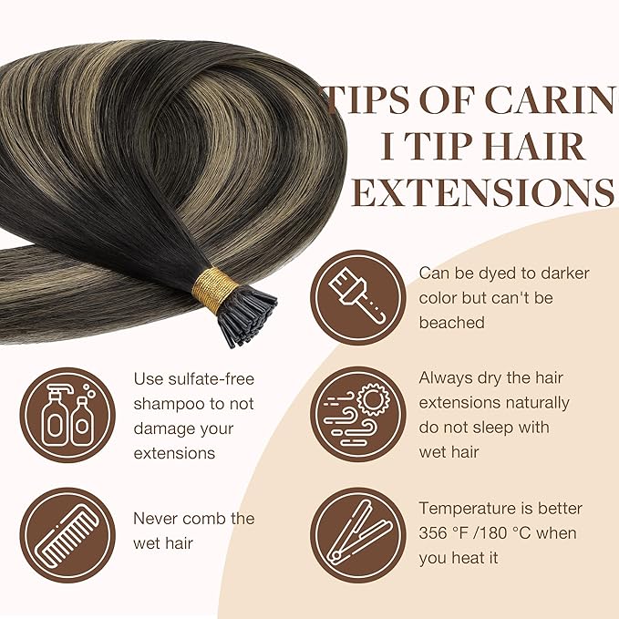 GOO GOO I Tip Hair Extensions, Real Human Hair, 20inch 50g, Cold Fusion, Invisible Remy, 1B/19/1B Natural Black to Light Blonde