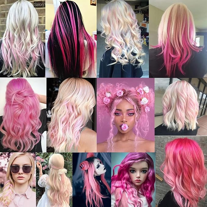10PCS 20Inch Pink Hair Extensions for Girls Wig Pieces Clip in Coloured Hair Extensions for Women Colorful Hairpieces Party Highlights Synthetic Multiple Colors