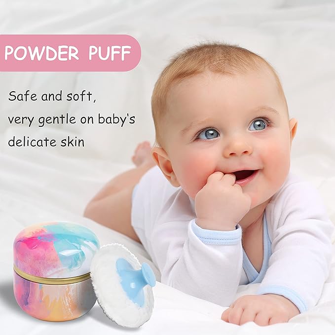 Powder Puff and Powder Container for Body Dusting Powder Case with Puff for Baby and Women,Loose Powder Containers with Puff for Travel (Rainbow1)