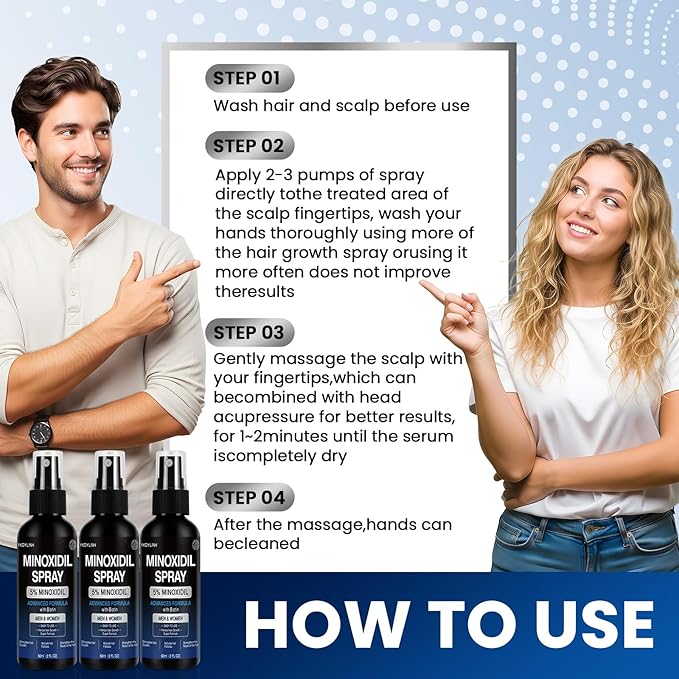 5% Minoxidil Spray,3 pack– High-Efficiency Hair Loss Product to Prevent Thinning, and Hair Regrowth Treatment for Stronger, Fuller Hair