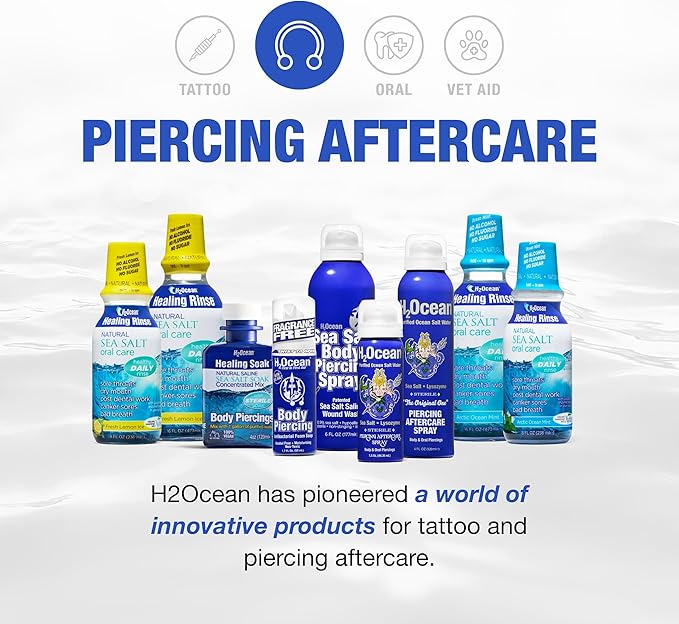 H2Ocean Piercing Aftercare Spray Sea Salt Saline 4oz + Piercing Aftercare Sea Salt Spray 1.5oz