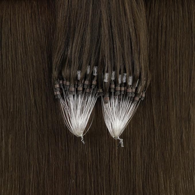 Full Shine Micro Loop Human Hair Extensions Color 2 Darkest Brown 20 Inch Straight Remy Hair add Length 50G with 7G Micro Beads Prebonded Micro Link Hair Extensions Human Hair