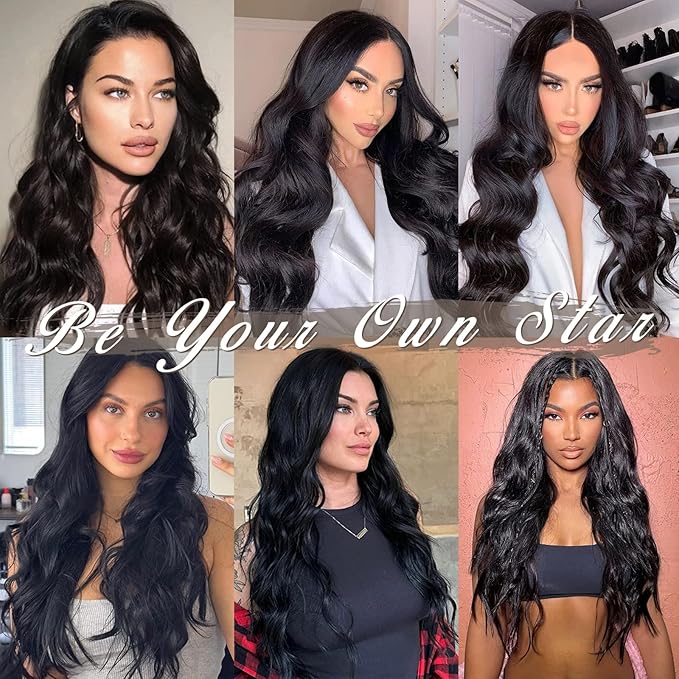 BARSDAR 18 Inch Wavy Clip in Hair Extensions – 5PCS Thick Soft Synthetic Hairpieces – Natural Black Full Head Clip in Hair Extensions for Women – Long Voluminous Easy Wear for Daily Party Halloween