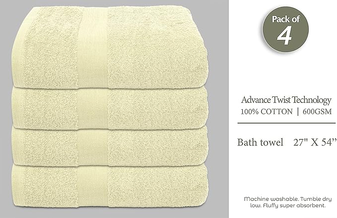 Softolle Luxury Bath Towels Set of 4 (27” x 54”) | Towels for Bathroom | Super Soft | Highly Absorbent Towels for Home, Spa, Gym (Cream)