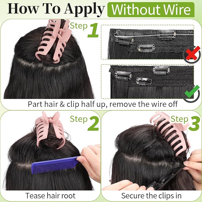 KooKaStyle Invisible Wire Hair Extensions with Transparent Wire Adjustable Size Long Wavy Synthetic Hairpiece Rich Medium Brown 20 Inch with 4 Secure Clips for Women