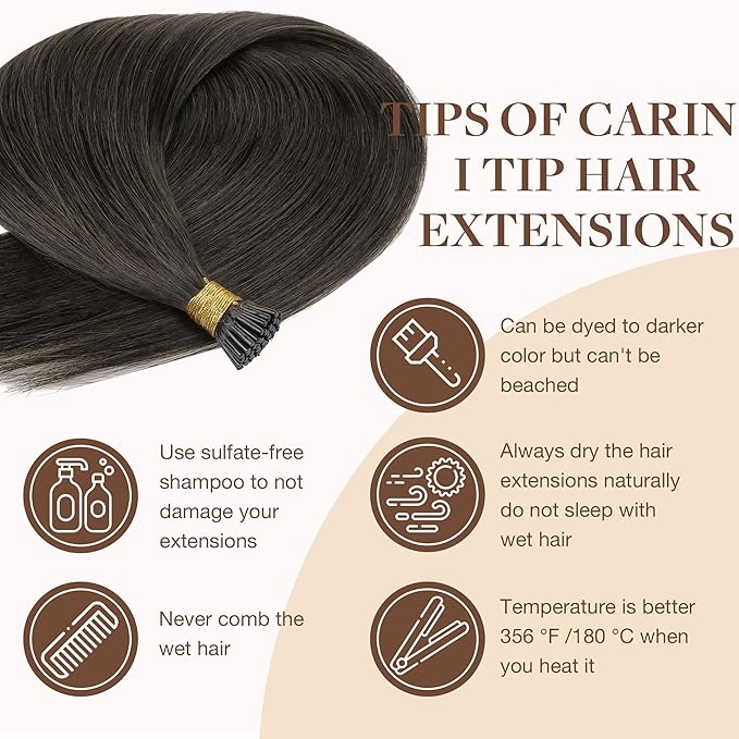 GOO GOO I Tip Hair Extensions - Real Human Hair, 14in 100g 200S, Cold Fusion I Tip, Invisible Remy, 1C Mocha Brown