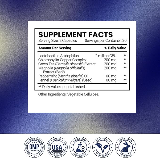 Research Verified Body & Breath Natural Deodorant & Freshener - Bad Breath & Body Odor Supplement - 60 Count (3 Months Supply)