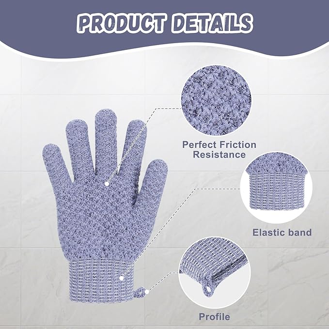 Exfoliating Dual Texture Bath Gloves for Shower Spa Massage and Body Scrubs, Dead Skin Cell Remover, body scrubber with Hanging Loop