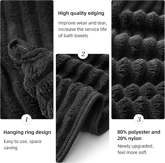 Extra Large Bath Towel Set of 6 (40"x80"),Oversized Bath Sheet Super Soft Highly Absorbent Microfibers Quick Dry Luxury Shower Towel for Bathroom Spa Gym Hotel Yoga (Black, 6Piece)