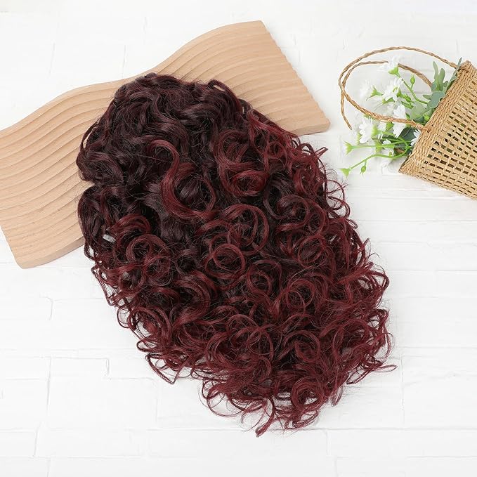 Flufymooz 100% Pure Protein Ponytail Extension, 18 Inch Curly Claw Clip Ponytail Hair Extensions Natural Soft pony tail hairpiece for women-Wine Red