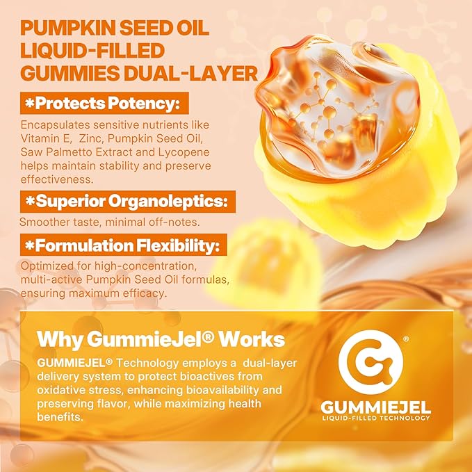 Pumpkin Seed Oil Gummies 1000mg with Saw Palmetto, Cranberry, Lycopene, Vitamin E, Zinc, Cold Pressed, Pure Virgin Pumpkin Seed Oil for Hair Growth, Skin, Urinary, Bladder & Prostate Health, 60 Count