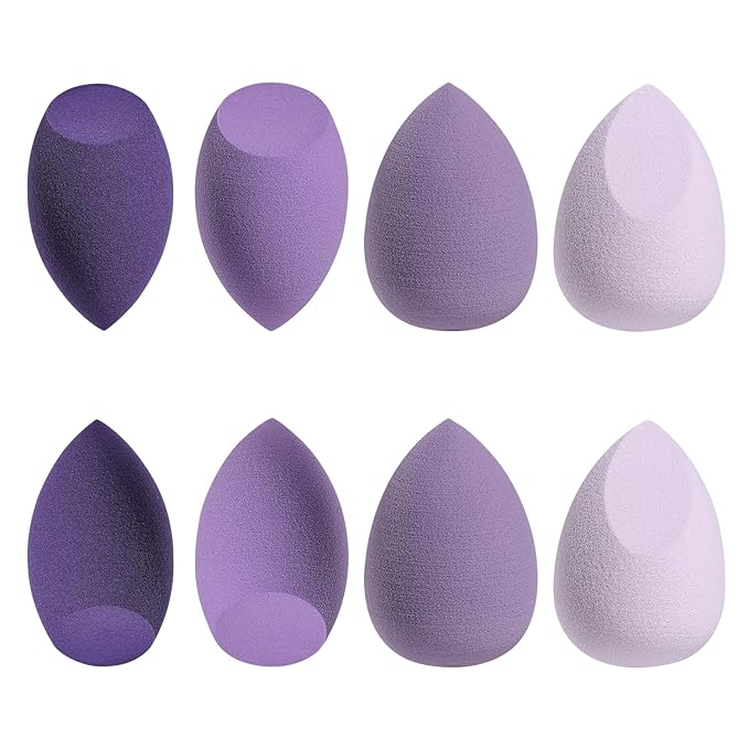 ABC Glow Beauty Blender Sponge Set – 8-Pack | Flawless Makeup Application | Latex-Free, Ultra-Soft, Reusable Makeup Sponges with Travel Case | For Liquid, Cream & Powder (Purple)