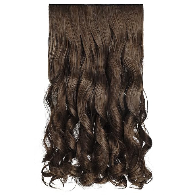 REECHO 20" 1-pack 3/4 Full Head Curly Wave Clips in on Synthetic Hair Extensions HE008 Hair pieces for Women 5 Clips 4.5 Oz Per Piece - Ginger Brown
