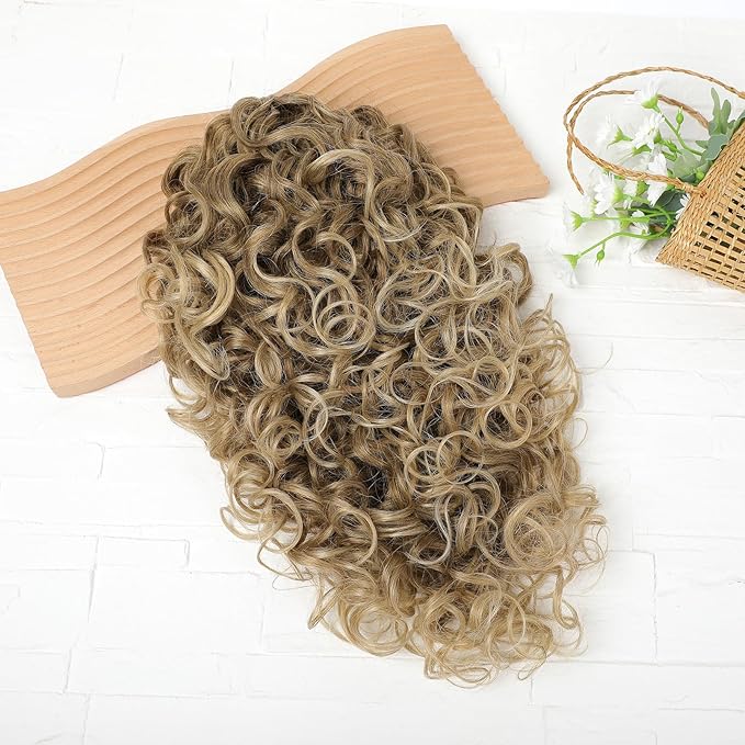 Flufymooz 100% Pure Protein Ponytail Extension, 18 Inch Curly Claw Clip Ponytail Hair Extensions Natural Soft pony tail hairpiece for women-Dark Blonde