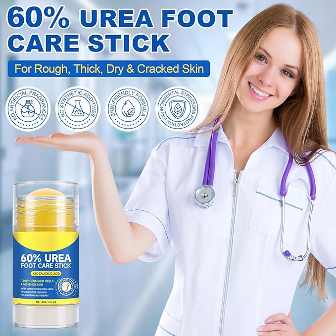 60% Urea with 2% Salicylic Acid Foot Care Stick, Hydrating Repairs Feet Cream, Foot Lotion Moisturizer for Dry Cracked Feet, Elbows, Hands (1.41 Ounce (Pack of 2))