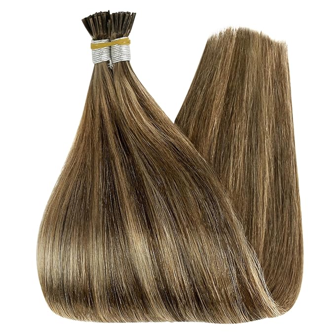 Full Shine I Tip Hair Extensions Real Human Hair 20 Inch Brown Highlighted Honey Blonde Cold Fusion Extensions Remy Hair 40 Grams Itip Human Hair Extensions add Length