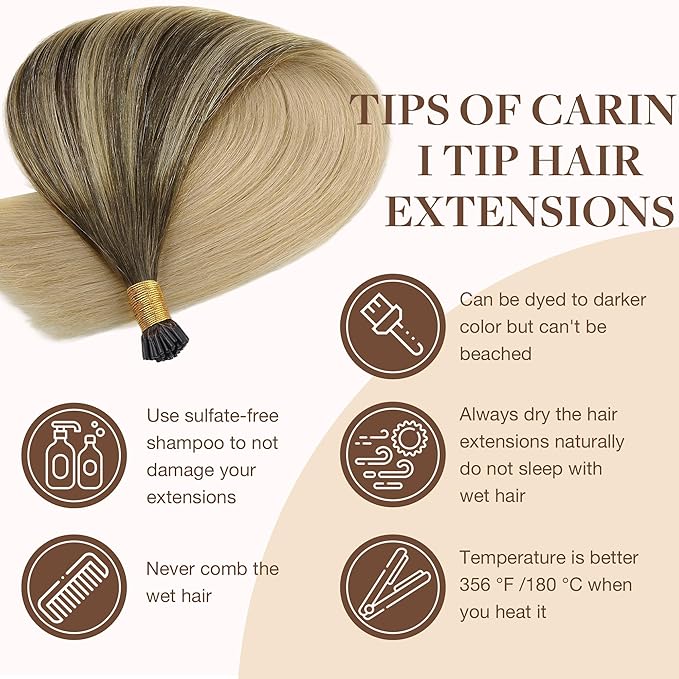 GOO GOO I Tip Hair Extensions Real Human Hair, 18inch 100g 100S, Cold Fusion I Tip Hair Extensions, Invisible Remy Hair Extensions, 4/18 Balayage Chocolate Brown Highlighted Dirty Blonde