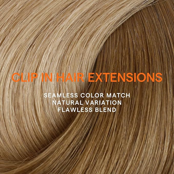 Full Shine Clip in Hair Extensions Golden Brown to Dirty Blonde Real Remy Hair Clip in Extensions Durable Human Hair Extensions 16 Inch Hairpiece for Women 7 Pcs