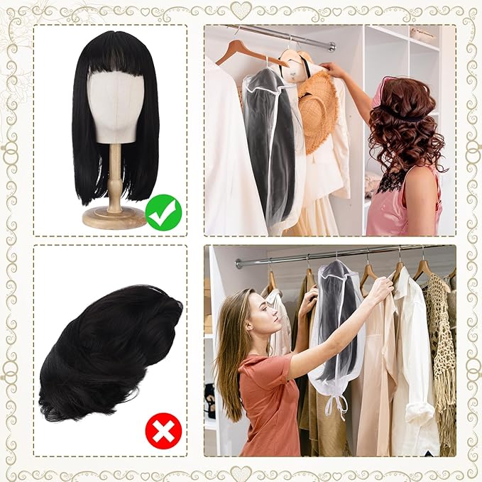 Loopeer 6 Pcs Wig Storage Bags Adjustable Wig Bag with Drawstring Portable Travel Organizer for keep from Dirt Dust(White)