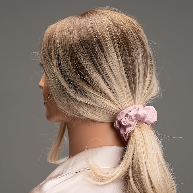 Silk Scrunchies for Hair 100% Mulberry Silk Hair Ties(Silver gray, Dark gray, Pink)