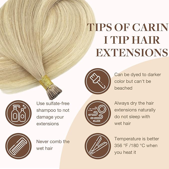 GOO GOO I Tip Hair Extensions Real Human Hair, 22inch 100g 100S, Cold Fusion I Tip Hair Extensions, Invisible Remy Hair Extensions, 18ET90A Natural Blonde Balayage
