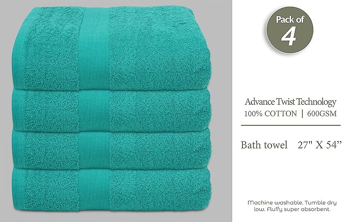 Softolle Luxury Bath Towels Set of 4 (27” x 54”) | Towels for Bathroom | Super Soft | Highly Absorbent Towels for Home, Spa, Gym (Teal)