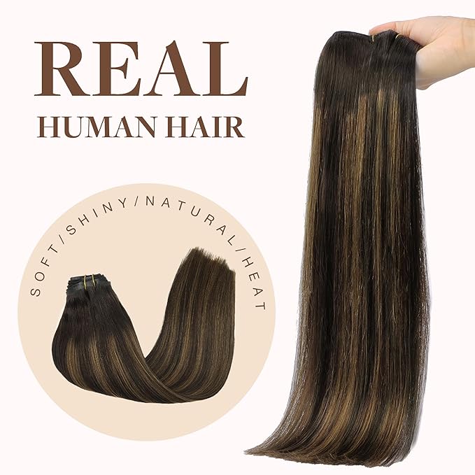 GOO GOO Clip in Hair Extensions Real Human Hair, Remy Human Hair Extensions Clip ins for Women, Natural Human Hair, 22inch 160g 7Pcs, #2/6/2 Balayage Dark Brown to Chestnut Brown