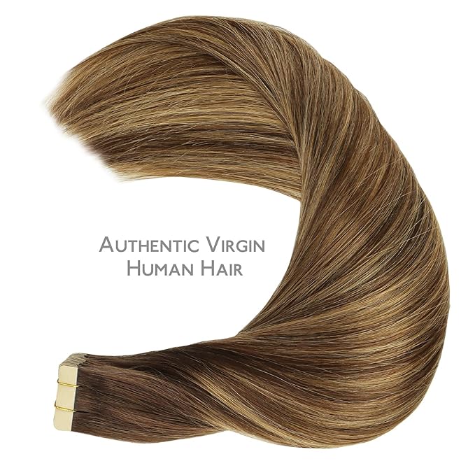 WENNALIFE Tape in Hair Extensions Human Hair, 20pcs 22 inch 50g Balayage Chocolate Brown to Caramel Blonde Remy Tape Hair Extensions Real Human Hair Tape Extensions Coloured Hair Extensions