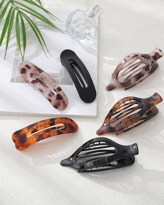 6 PCS French Flat Hair Clips for Women 2 Styles Large Matte Flat Claw Clips Strong Hold No-Slip French Hair Barrettes for Thick Thin Hair(Leopard 2)